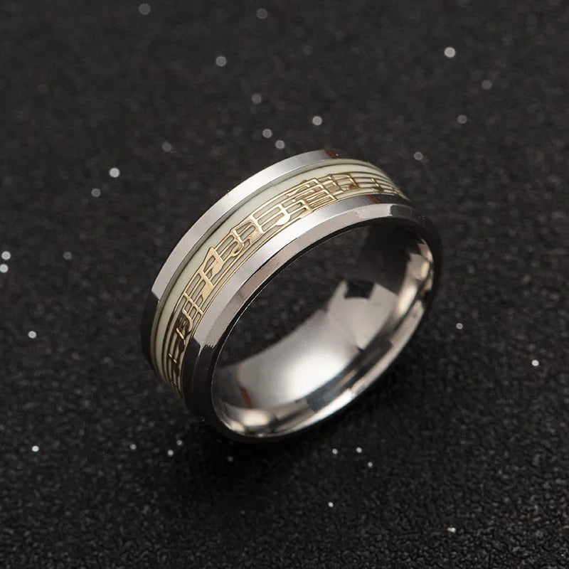 Unisex, Stainless Steel, Music Stave, Luminous, Fluorescent, Glowing, Music Letter Ring
