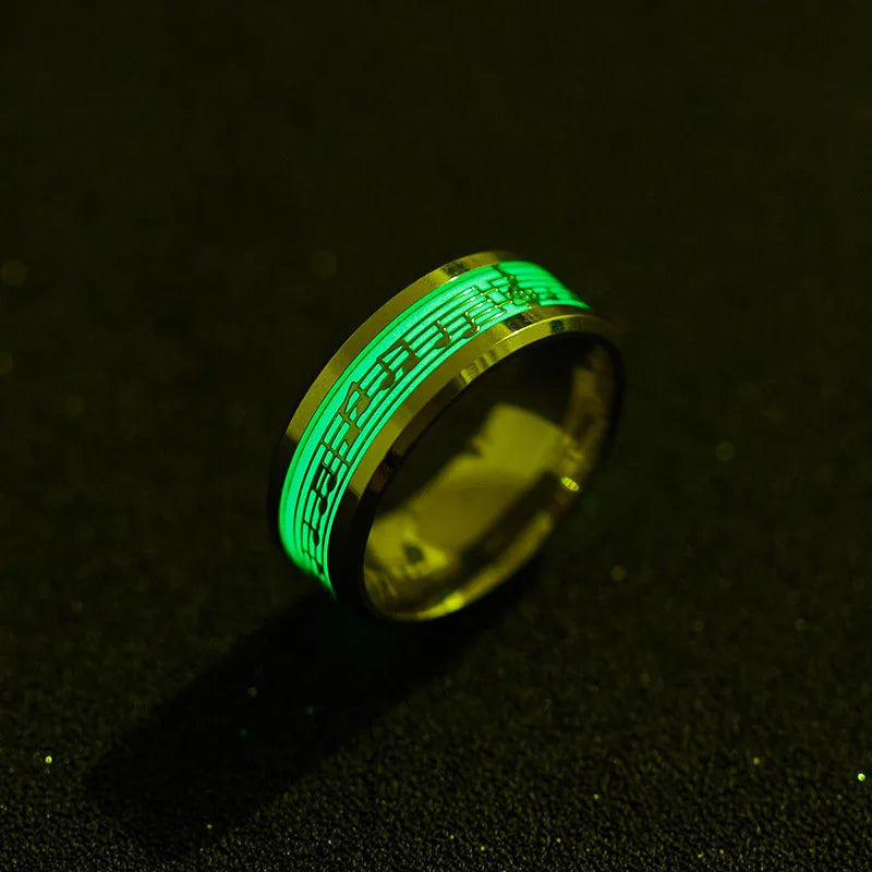 Unisex, Stainless Steel, Music Stave, Luminous, Fluorescent, Glowing, Music Letter Ring