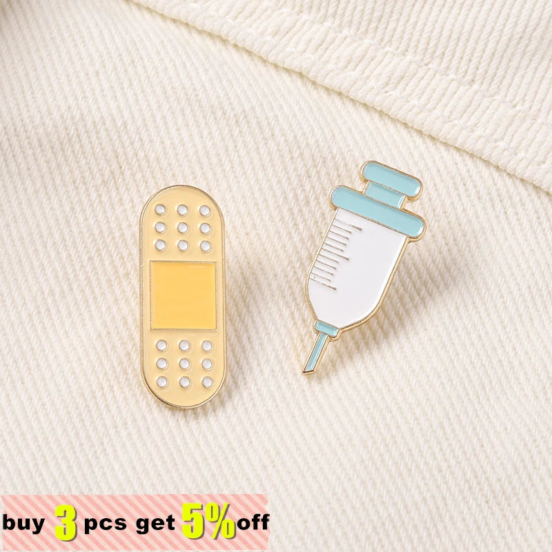 Medical Enamel Pins, Metal Syringe & Bandage, Jewelry Gifts for Doctor Or Nurse