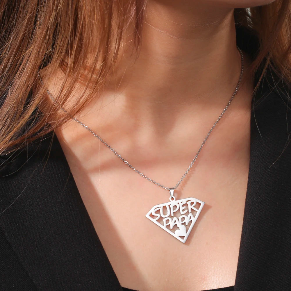 Cazador'S, "Super Papa/Mama", Stainless Steel Pendant Necklace for Men & Woman