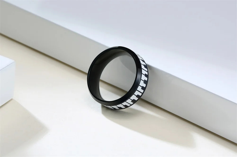 UNIQUE, Unisex, Stainless Steel, Flat Profile, Two Tone Keyboard Ring