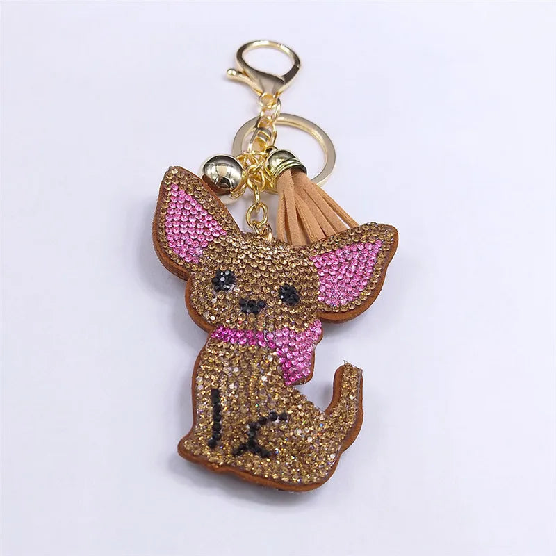 High Fashion, Chihuahua Dog Crystal Keychain Bag, by, Mujer