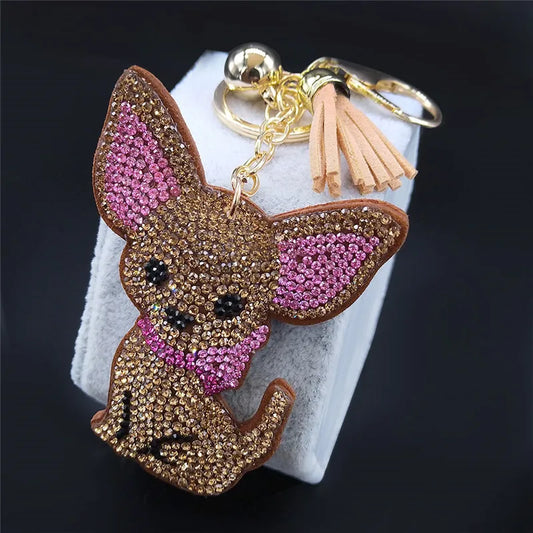 High Fashion, Chihuahua Dog Crystal Keychain Bag, by, Mujer