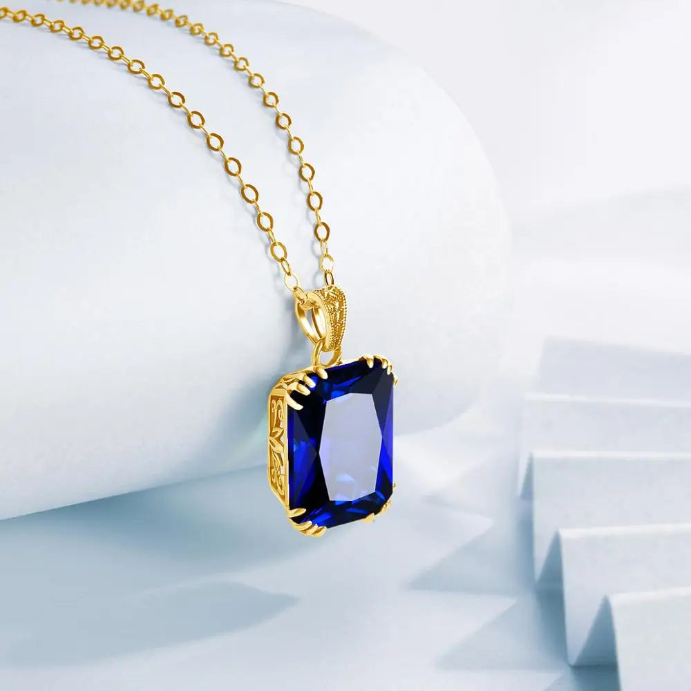 925 Silver, Blue Sapphire Necklace Pendant For Women...Certificate Included