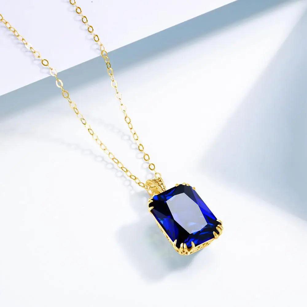 925 Silver, Blue Sapphire Necklace Pendant For Women...Certificate Included