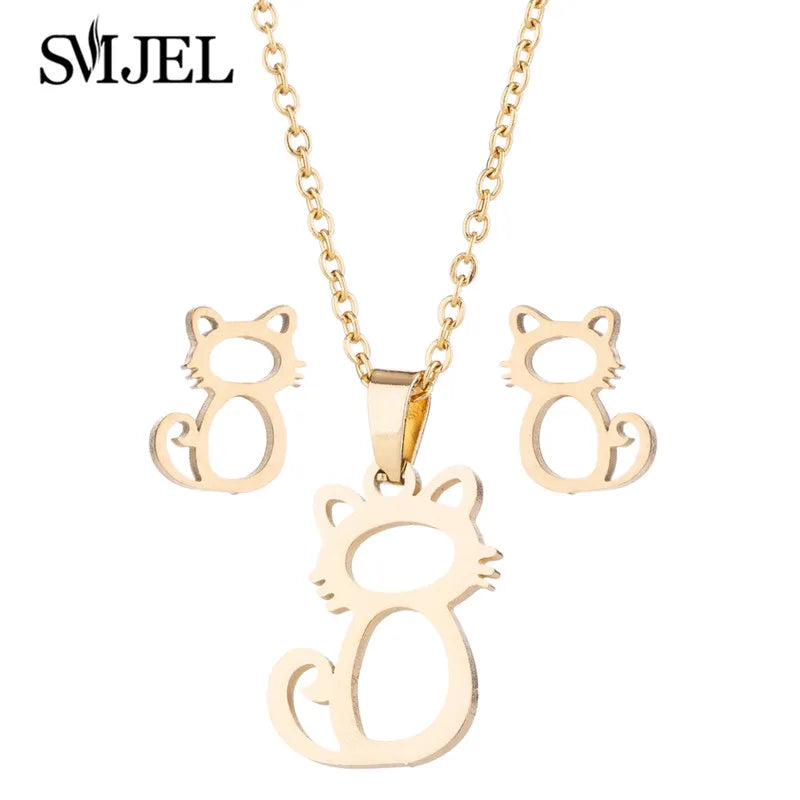 Stainless Steel, Paw Necklace Earrings for Women, Fashion By, SMJEL