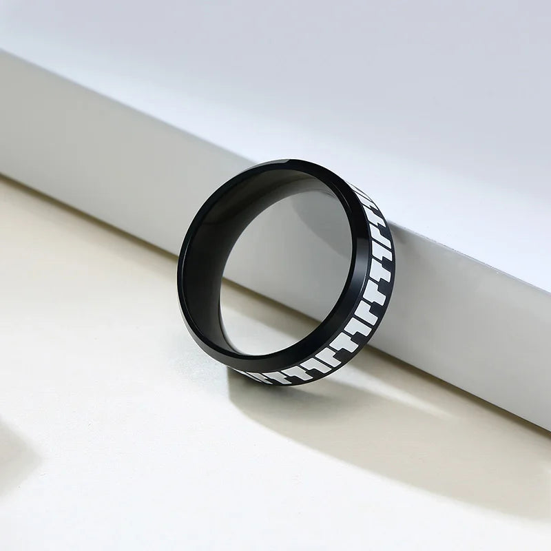 UNIQUE, Unisex, Stainless Steel, Flat Profile, Two Tone Keyboard Ring