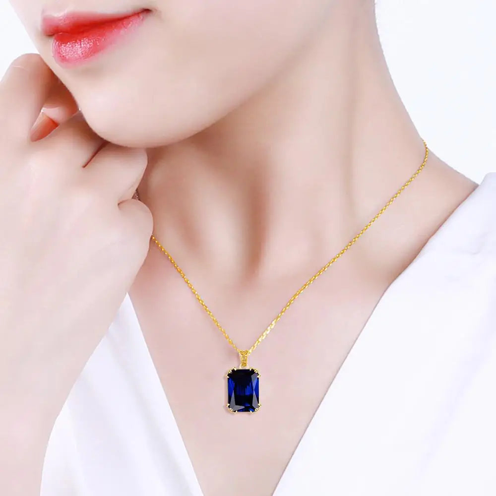 925 Silver, Blue Sapphire Necklace Pendant For Women...Certificate Included