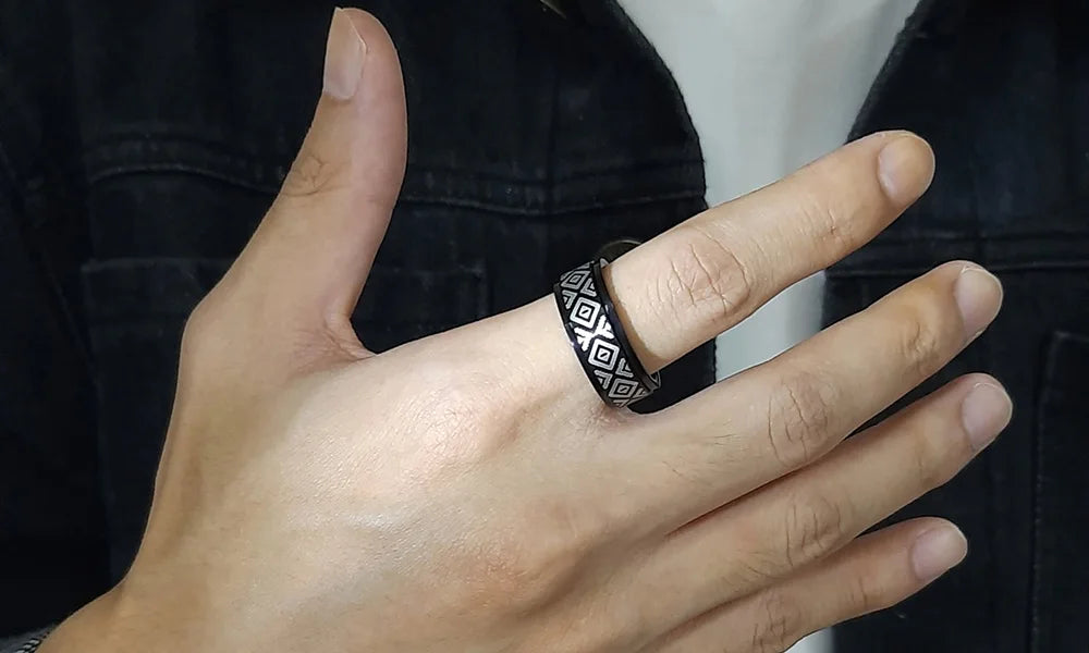 UNIQUE, Unisex, Stainless Steel, Flat Profile, Two Tone Keyboard Ring