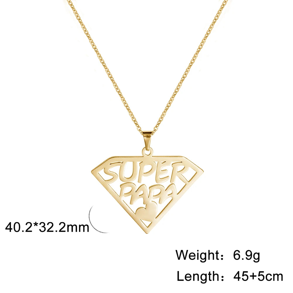 Cazador'S, "Super Papa/Mama", Stainless Steel Pendant Necklace for Men & Woman