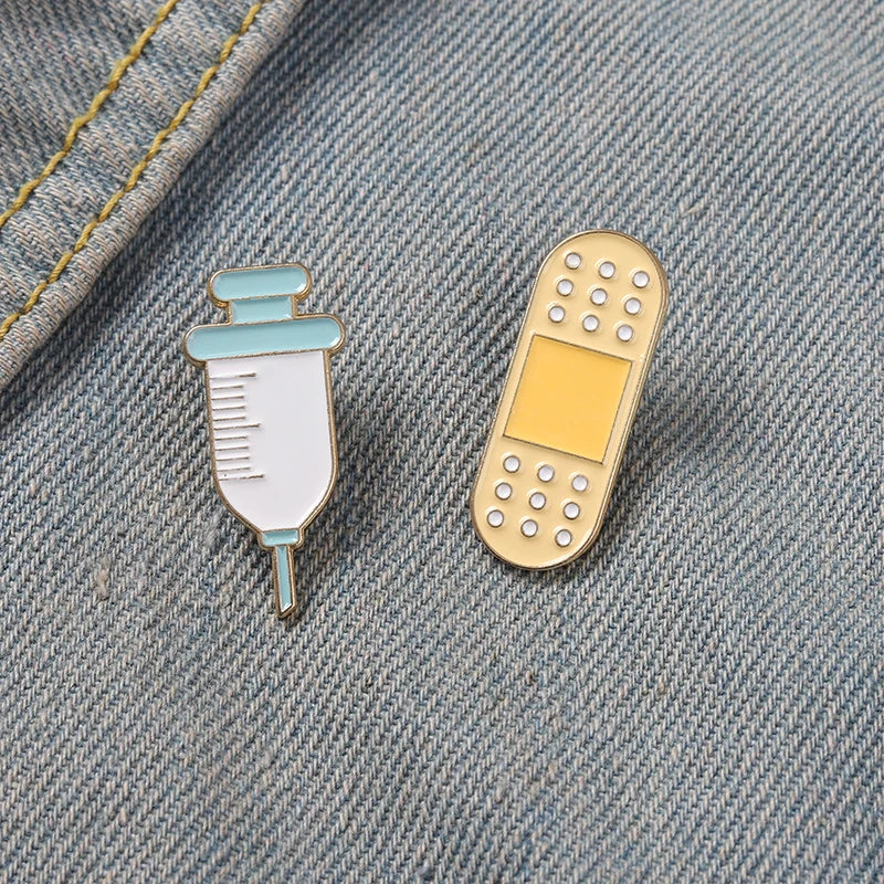 Medical Enamel Pins, Metal Syringe & Bandage, Jewelry Gifts for Doctor Or Nurse