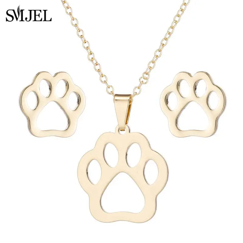 Stainless Steel, Paw Necklace Earrings for Women, Fashion By, SMJEL