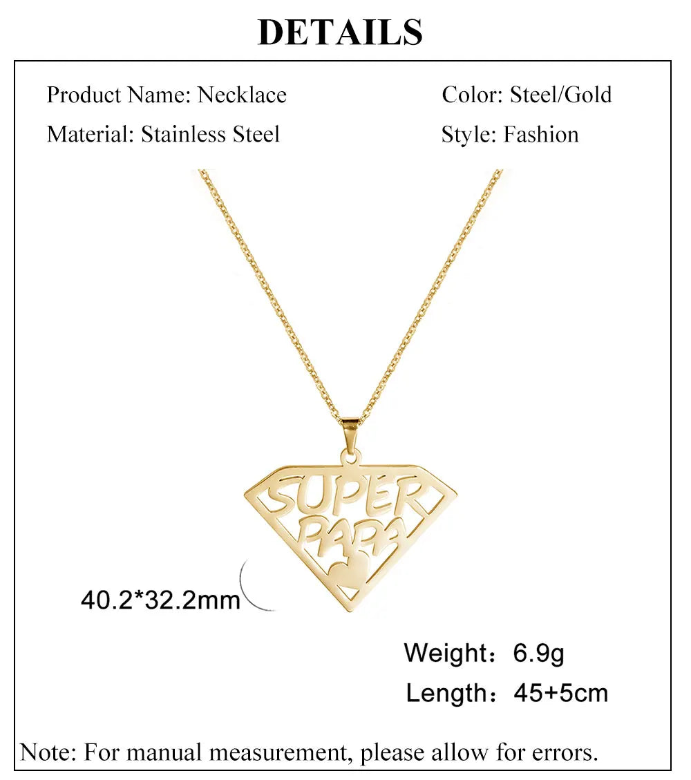 Cazador'S, "Super Papa/Mama", Stainless Steel Pendant Necklace for Men & Woman