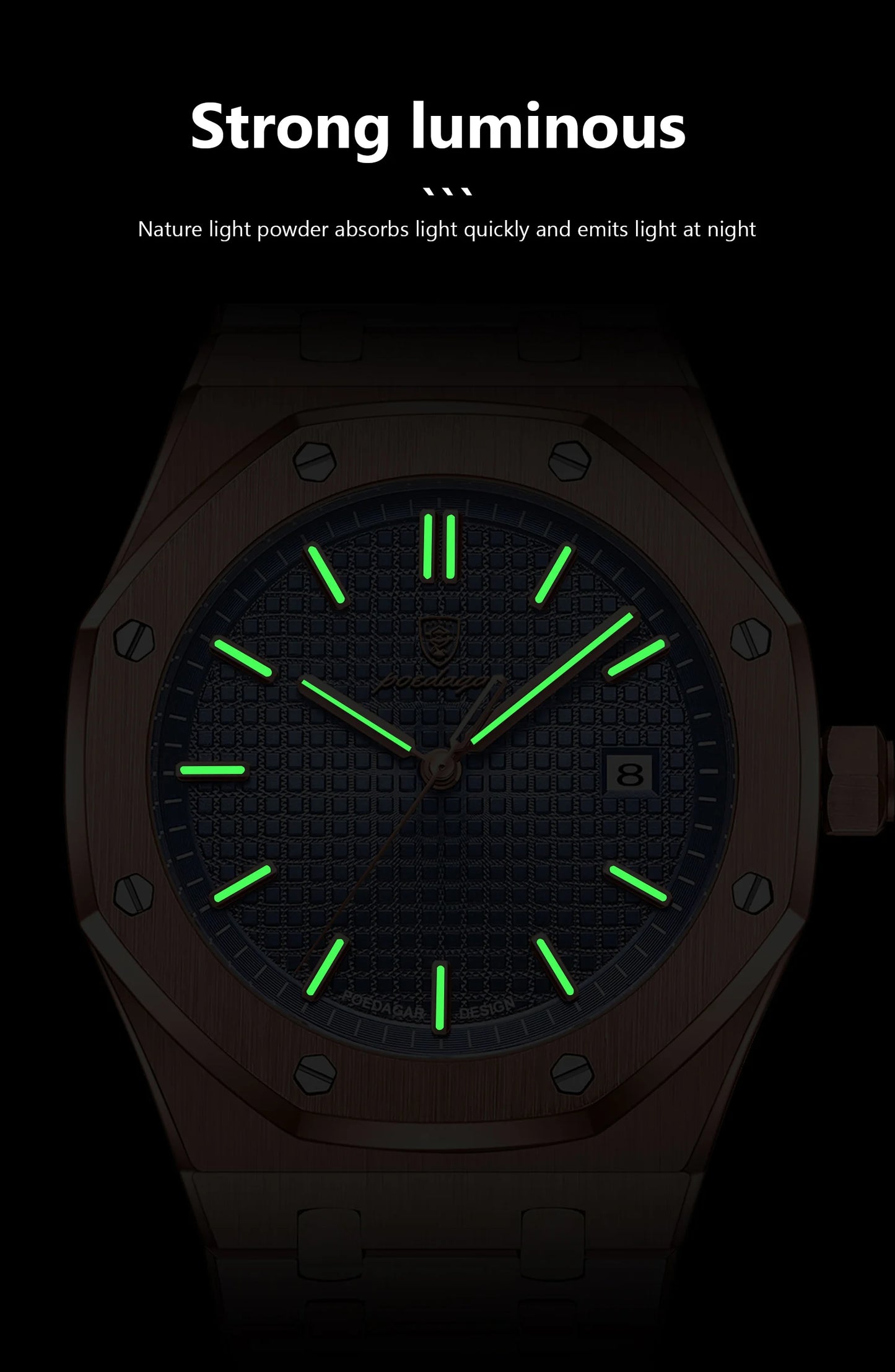 NEW!!! Fine Steel, Original Quartz, Luminous Date, Waterproof, Fashionable Classic Wristwatch, By POEDAGAR