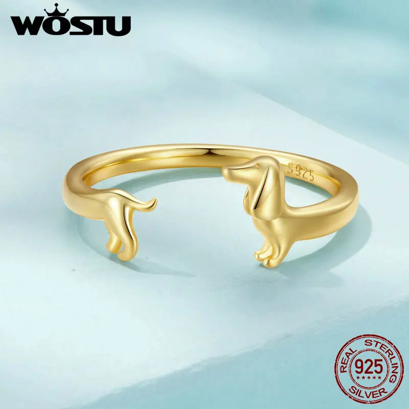 Genuine, 9.25 Sterling Silver, Cute Dachshund Dog Adjustable Ring, by WOSTU