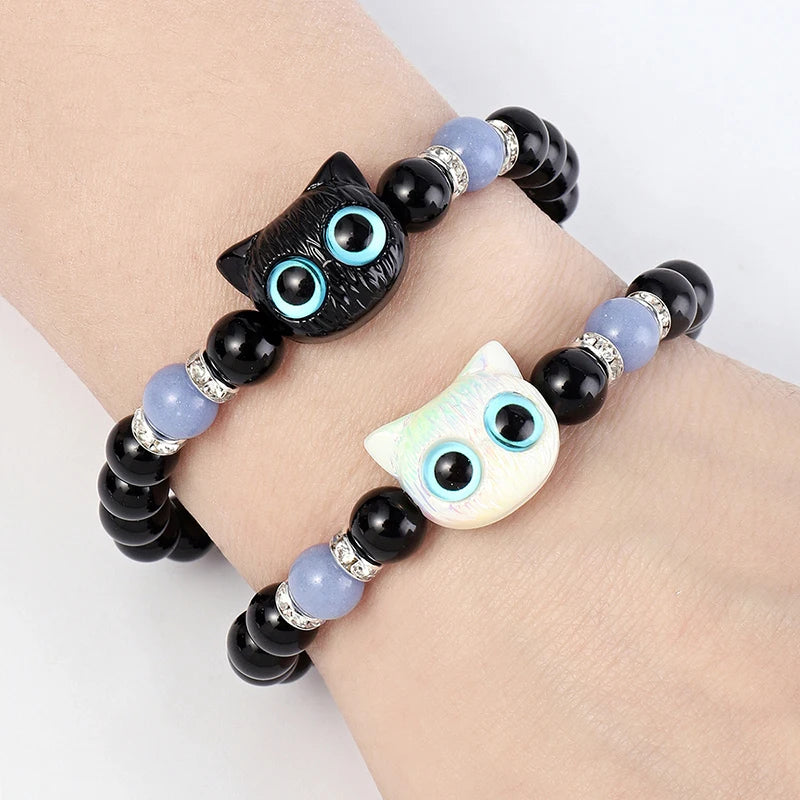 Cute Big Eye Cat Luminous Beaded Bracelets