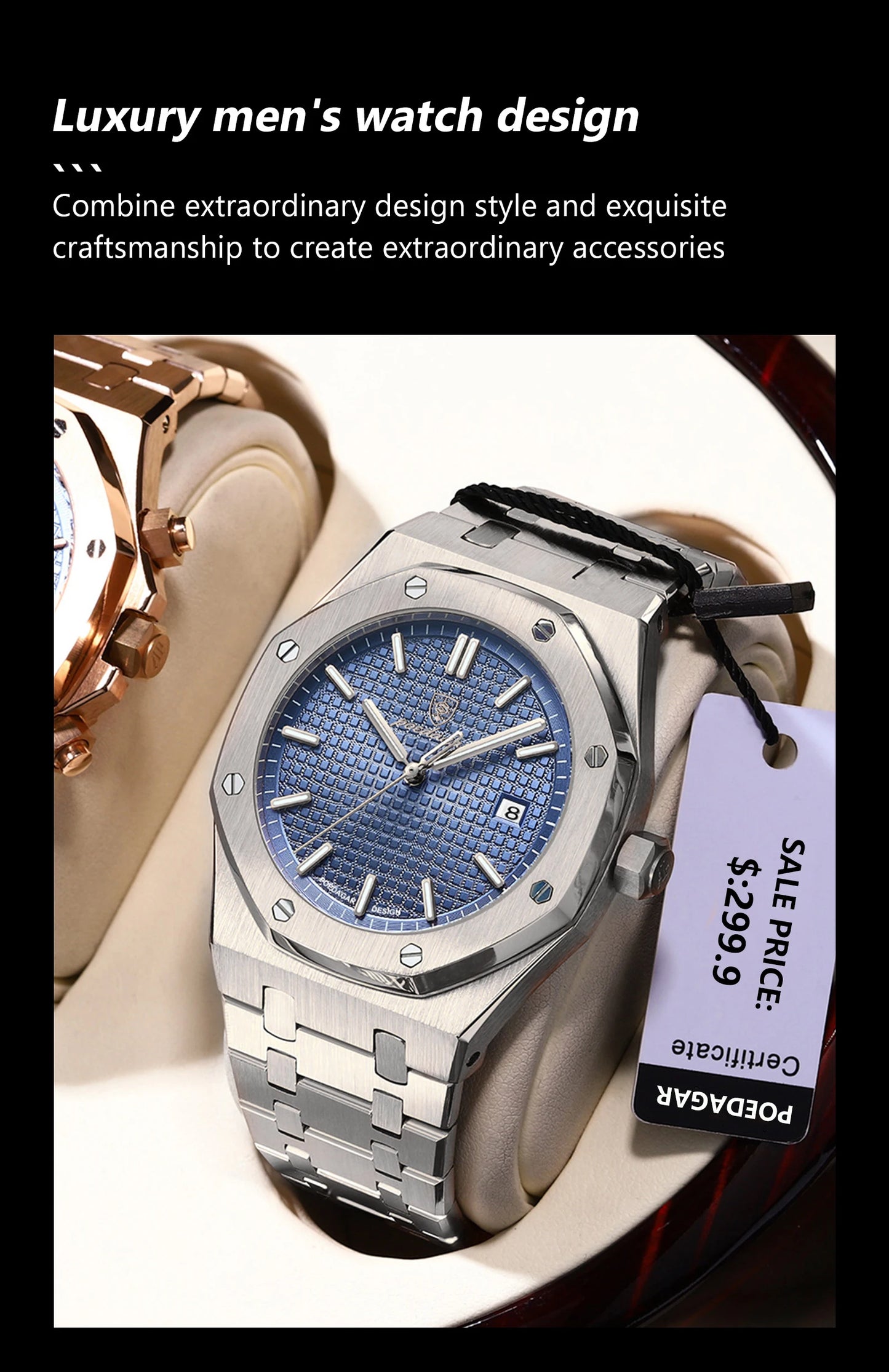 NEW!!! Fine Steel, Original Quartz, Luminous Date, Waterproof, Fashionable Classic Wristwatch, By POEDAGAR
