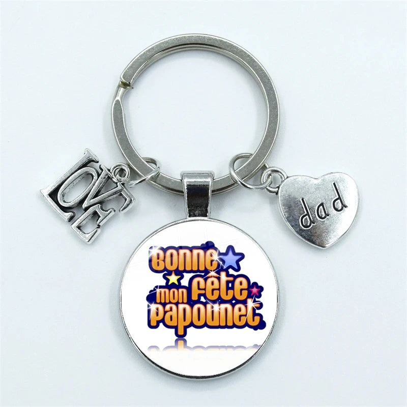 I Love Super Dad, Glass Dome Cabochon, Key Ring Keychain