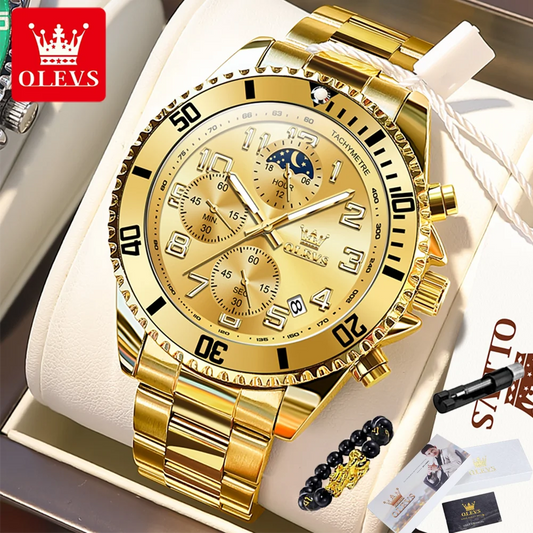 OLEV, S 2926 Men's, Luxury Brand, Waterproof, Calendar Moon Phase, Top Fashion, Stainless Steel Quartz, Chronograph Watch