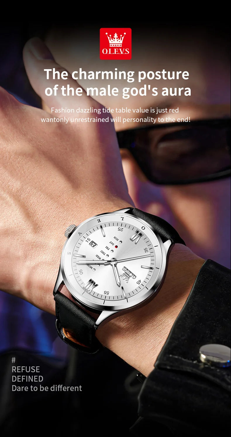 New, Waterproof Luminous, Automatic Date, Quartz Wristwatch For Men, By OLEVS