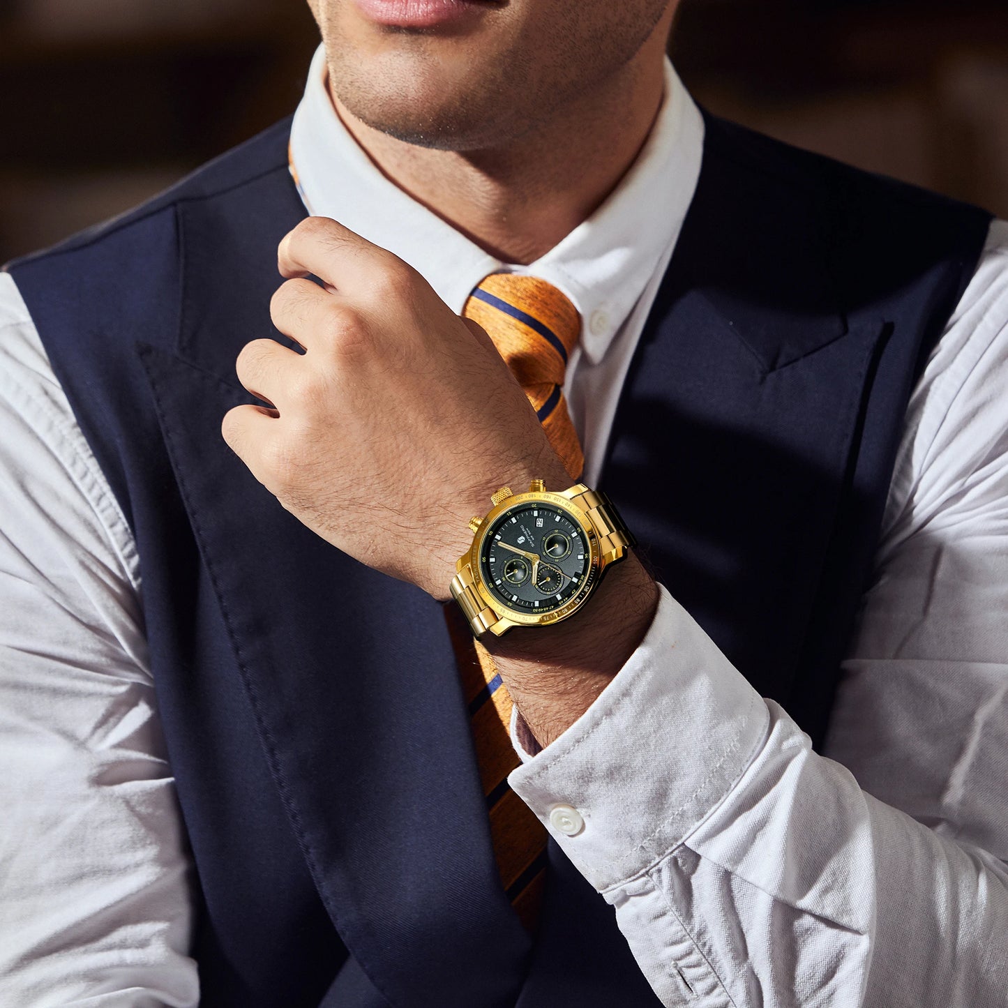 SAPPHERO, Luxury Brands, Gold Plated Stainless Steel, Men’s, Elegant, Waterproof, Quartz Watch…Perfect For That First Date