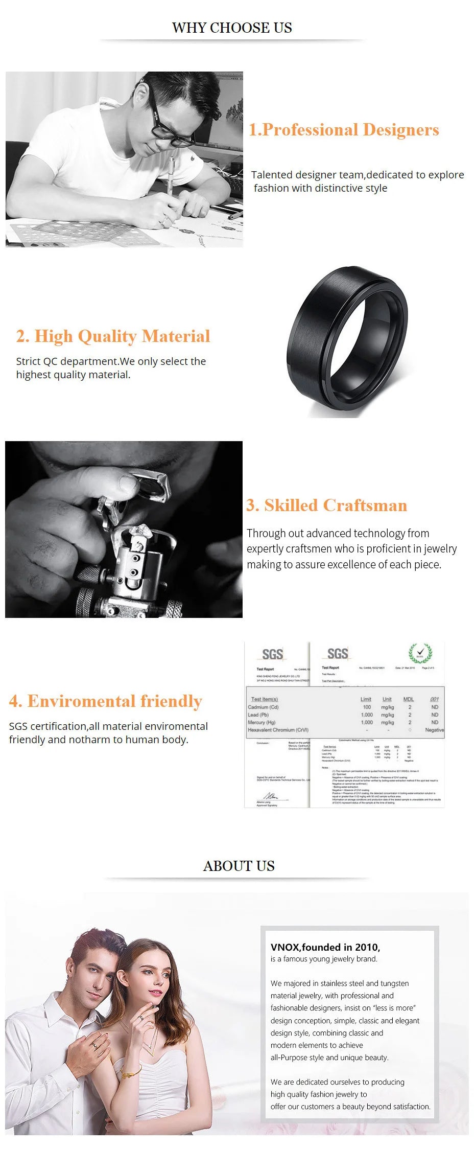 Vnox, Stainless Steel Rotatable Piano Key Ring For Men/Woman
