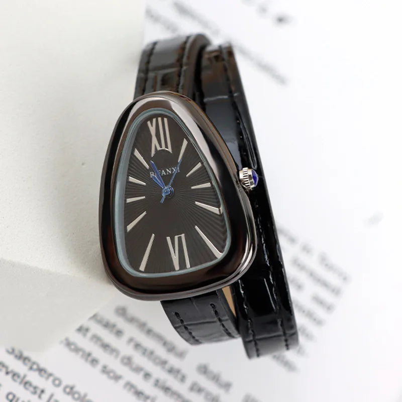 New!!! Top Fashion, Designer, Quartz Snake Shape Leather Strap Watch
