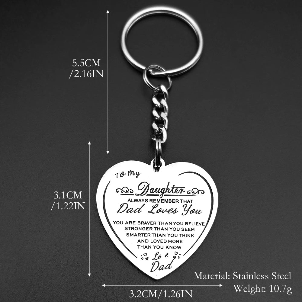 Father To Daughter, Stainless Steel, Silver Color Love Pendant Keychain, From EREBUS