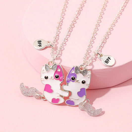 2Pc/set, Cute, Cat Shape Pendant Chain, Best Friends Necklace