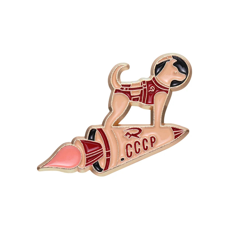 Custom, Astronaut Space Rocket, Dog Enamel Lapel Badge
