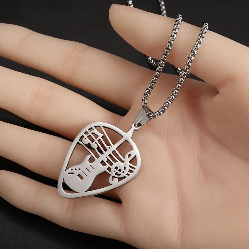 Stainless Steel, Electric Guitar Pick Necklace for Men and Women…Jewelry For Music Lovers