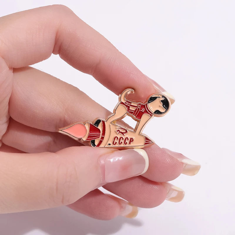 Custom, Astronaut Space Rocket, Dog Enamel Lapel Badge