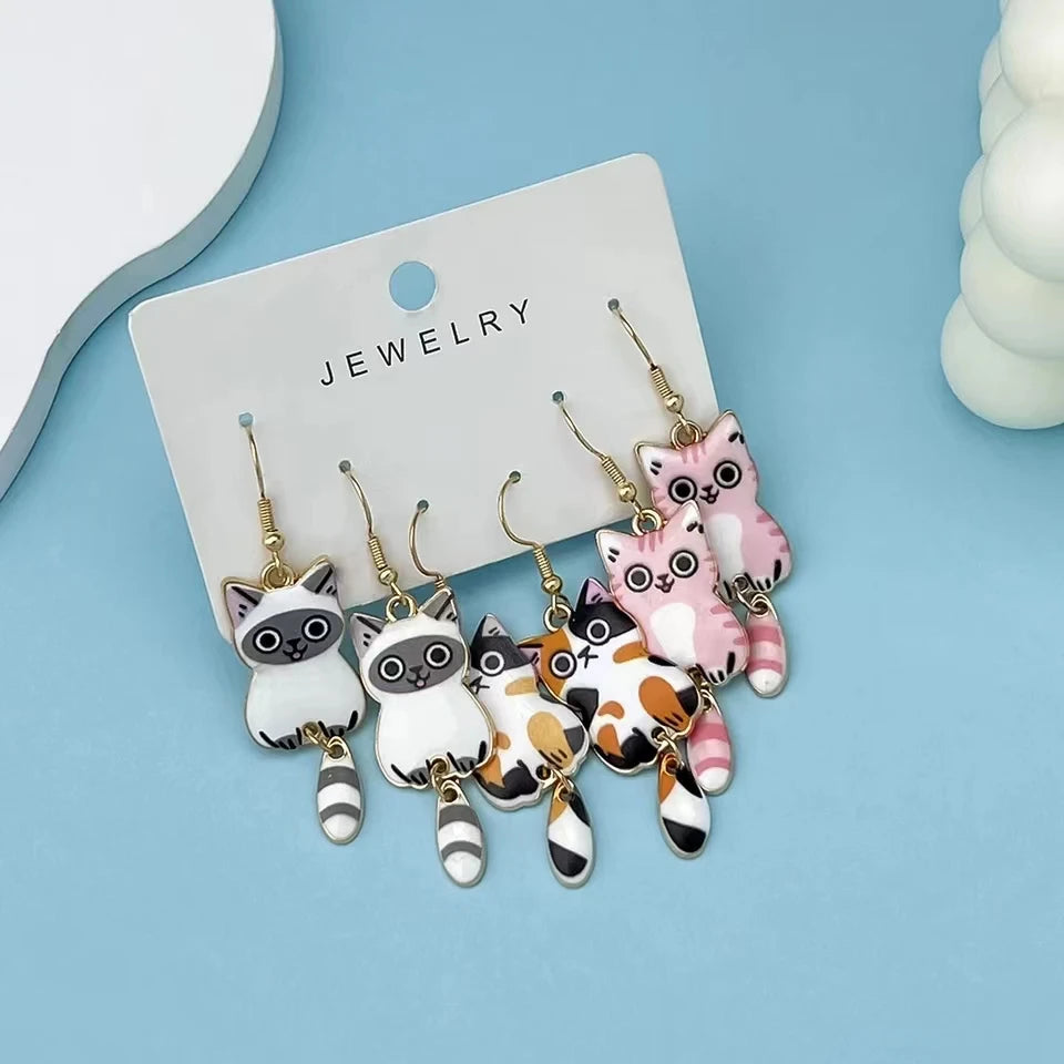 3 Pack of Hanging Tail Cat Dangle Earrings, From QIHOO