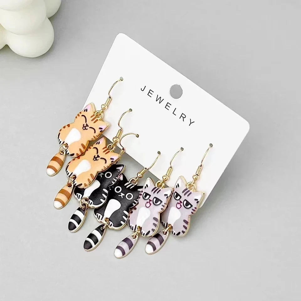 3 Pack of Hanging Tail Cat Dangle Earrings, From QIHOO