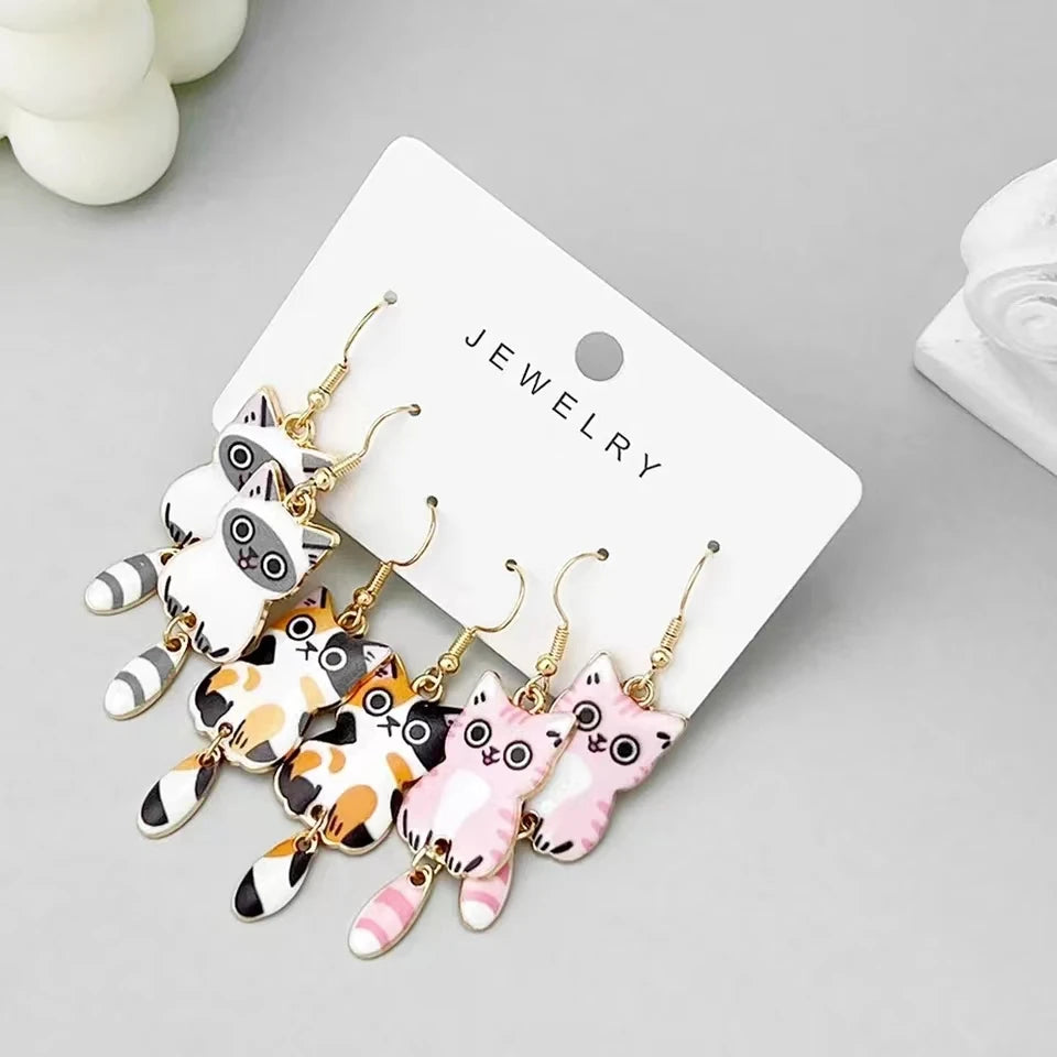 3 Pack of Hanging Tail Cat Dangle Earrings, From QIHOO