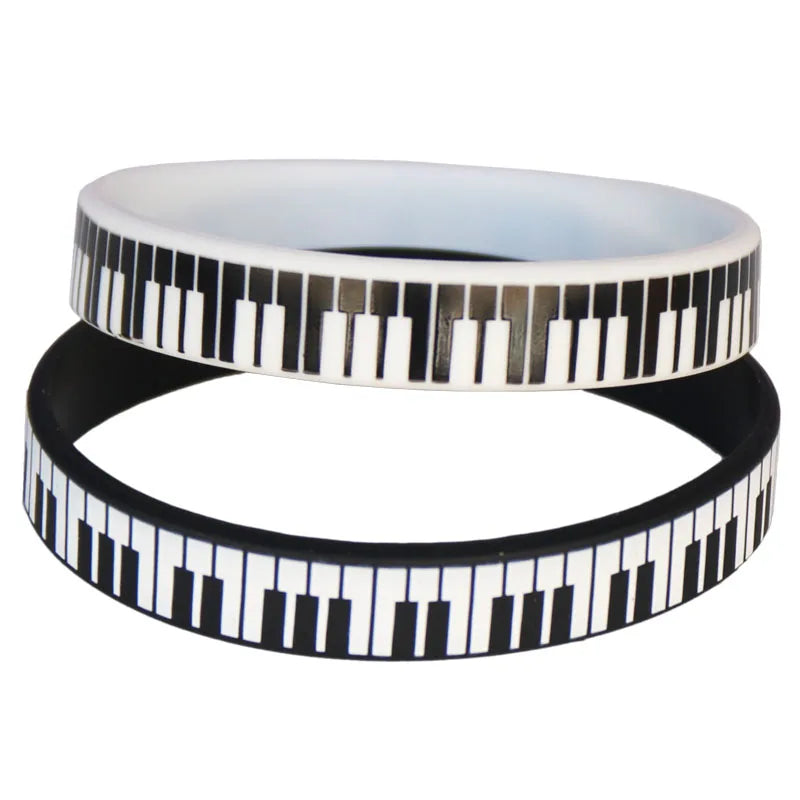 Black & White, Silicone Printed, Music Note Piano Keyboard Bracelet For Music Lovers