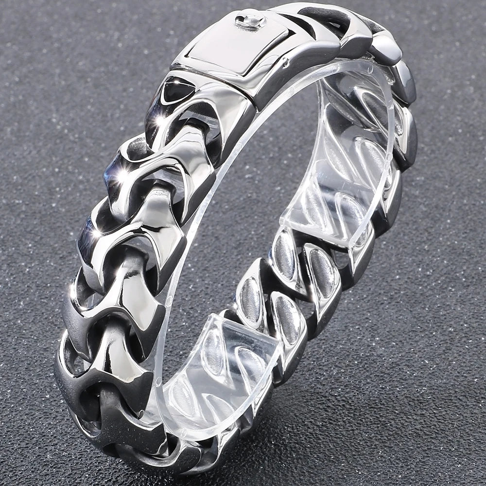 Cool Solid Stainless-Steel 18MM Width, Keel Cuban Chain Bracelets For Men