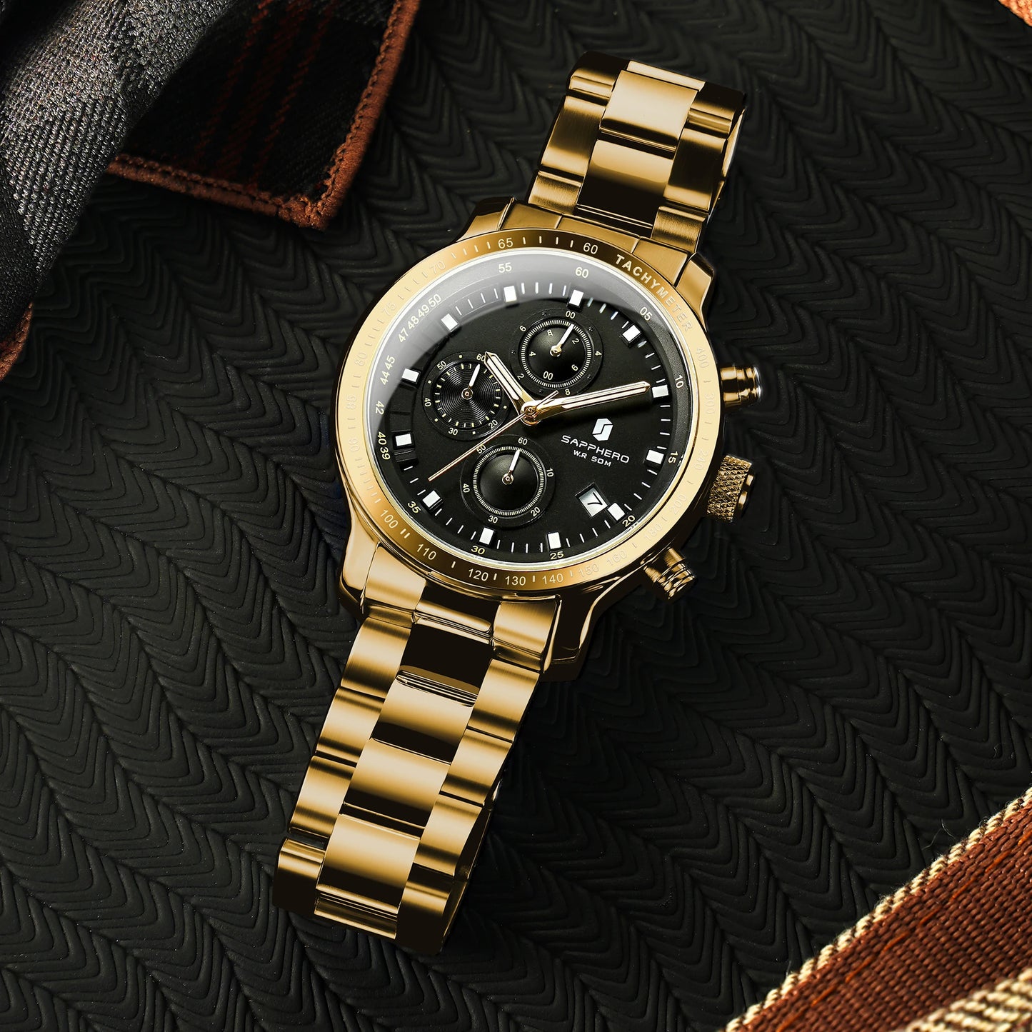 SAPPHERO, Luxury Brands, Gold Plated Stainless Steel, Men’s, Elegant, Waterproof, Quartz Watch…Perfect For That First Date