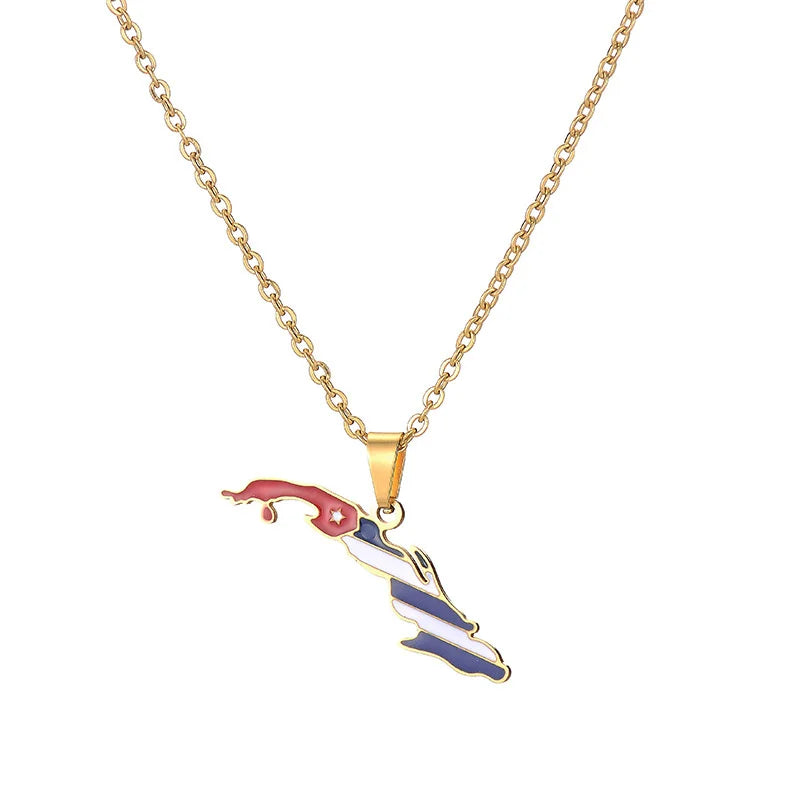 European and American Stainless Steel Map Of The Republic Of Cuba Pendant Necklace, By ZMZMKM