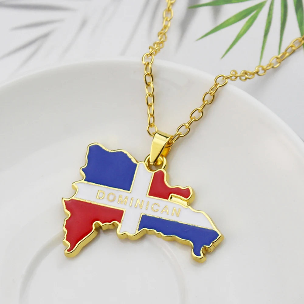 New, Dominican Map/Flag, Stainless Steel Pendant Necklace For Men & Women Jewelry Gift By YUMEI