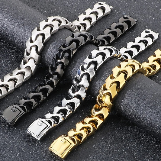 Cool Solid Stainless-Steel 18MM Width, Keel Cuban Chain Bracelets For Men