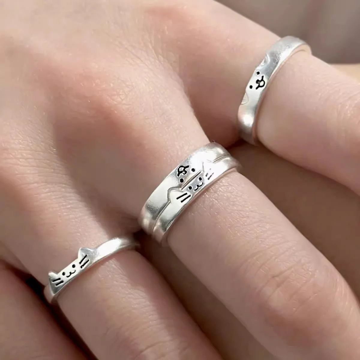 2pc Cute, Dog / Cat Animal Ring for Women & Men