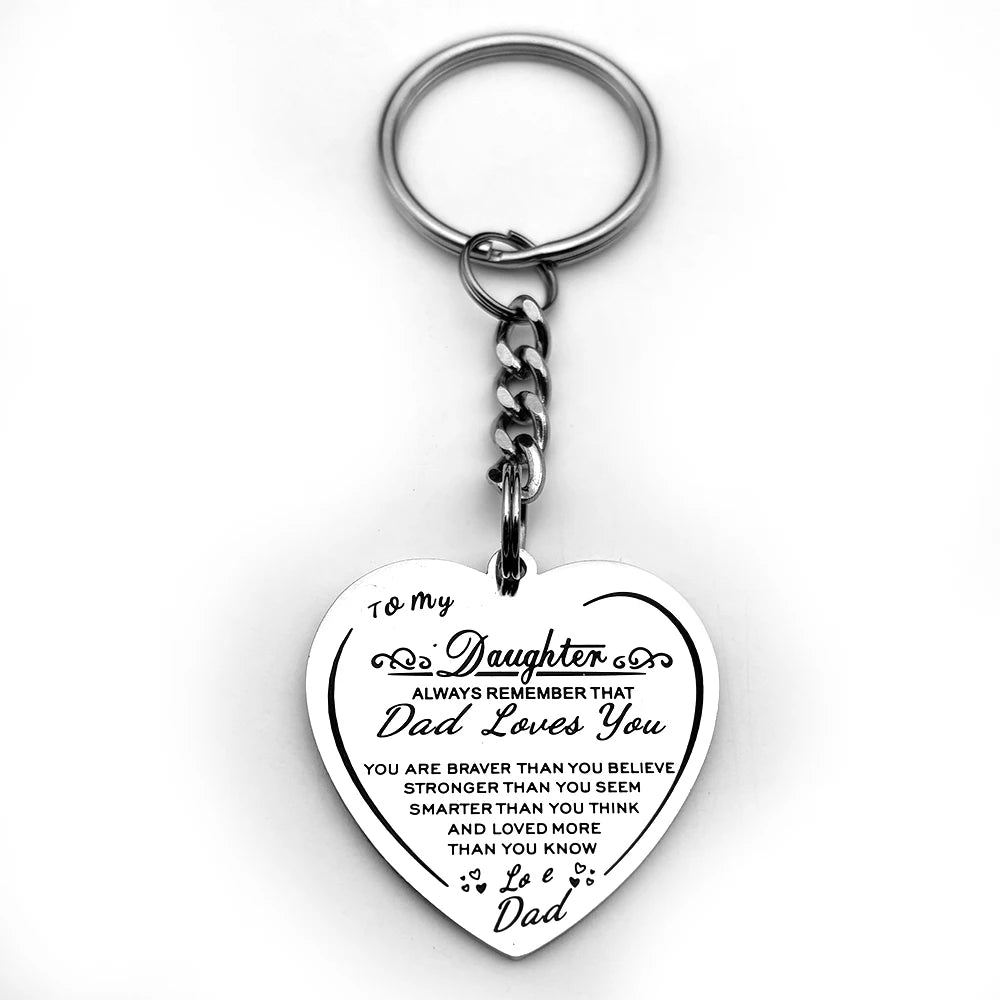 Father To Daughter, Stainless Steel, Silver Color Love Pendant Keychain, From EREBUS