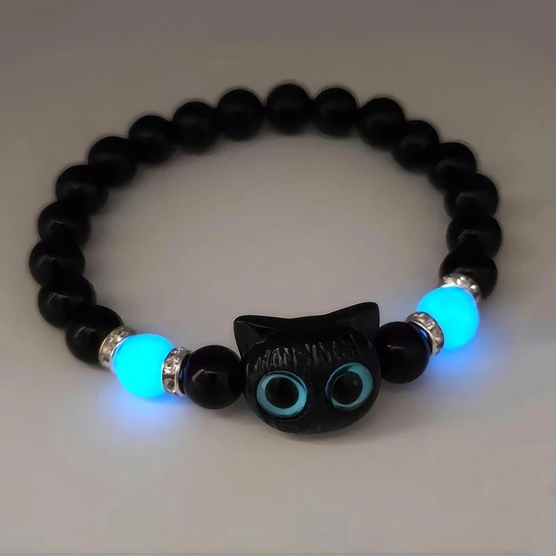 Cute Big Eye Cat Luminous Beaded Bracelets