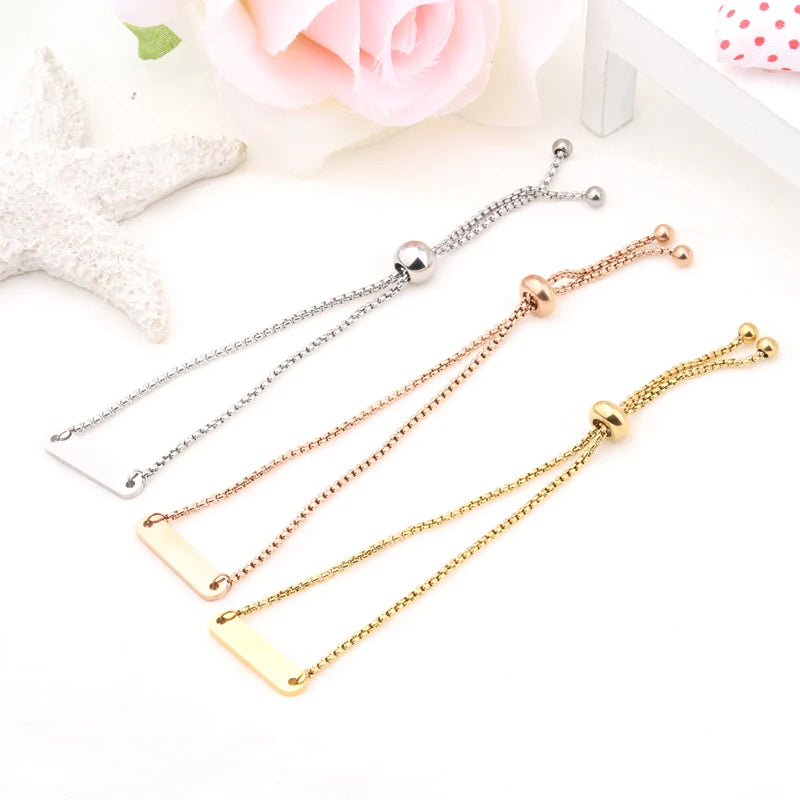 10Pcs 11.5cm Stamping Blank Bar Charm Bracelets Mirror Polish Stainless Steel Adjustable Bracelets For Women's Jewelry