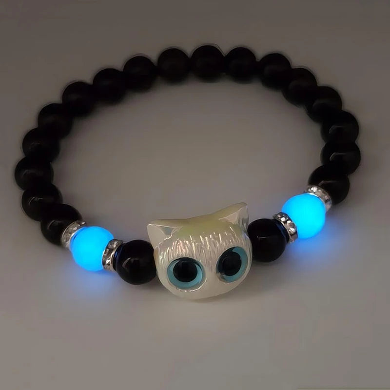 Cute Big Eye Cat Luminous Beaded Bracelets