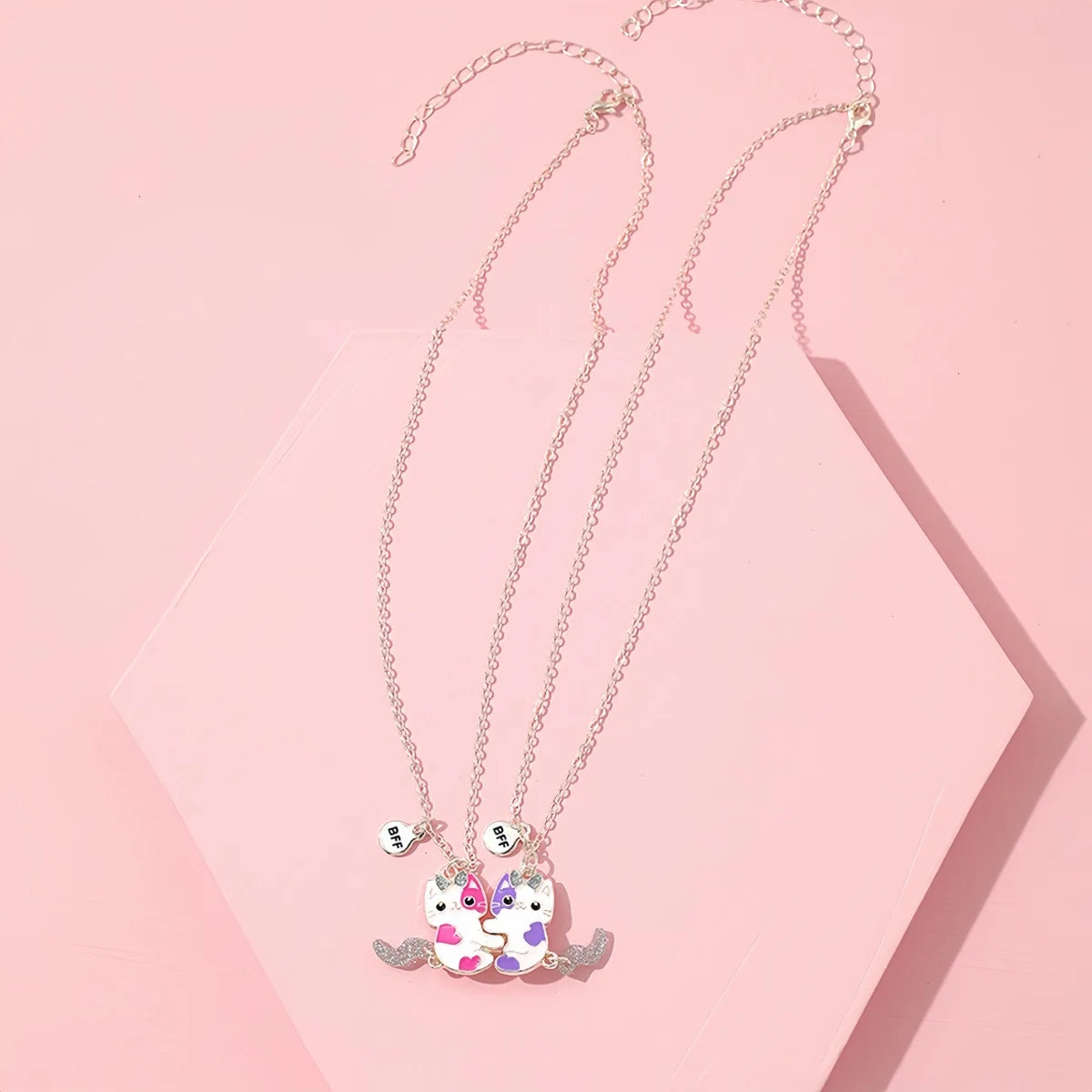 2Pc/set, Cute, Cat Shape Pendant Chain, Best Friends Necklace