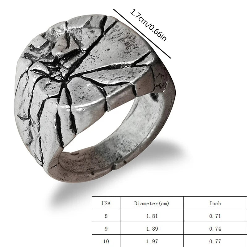 Silver Plated, Big Square Vintage, Cracked Signet Finger Ring For Men, By SUTEYI
