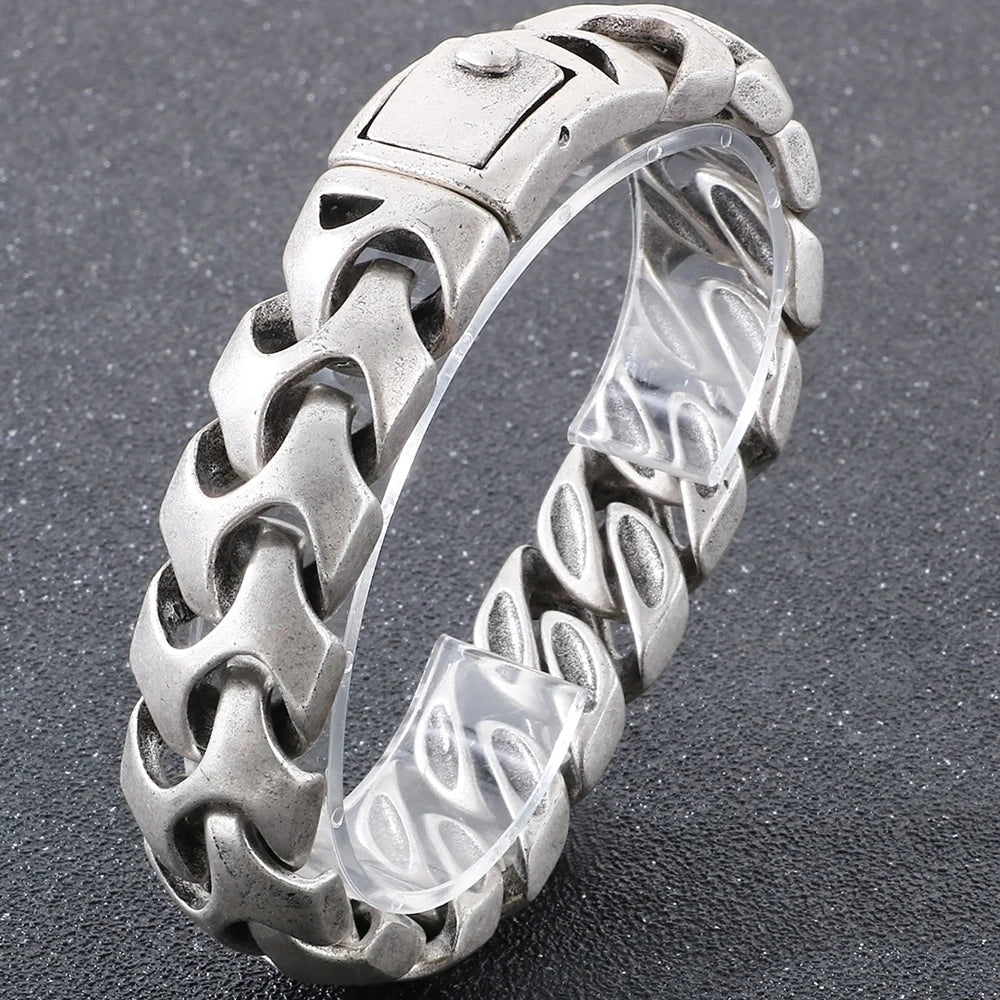 Cool Solid Stainless-Steel 18MM Width, Keel Cuban Chain Bracelets For Men