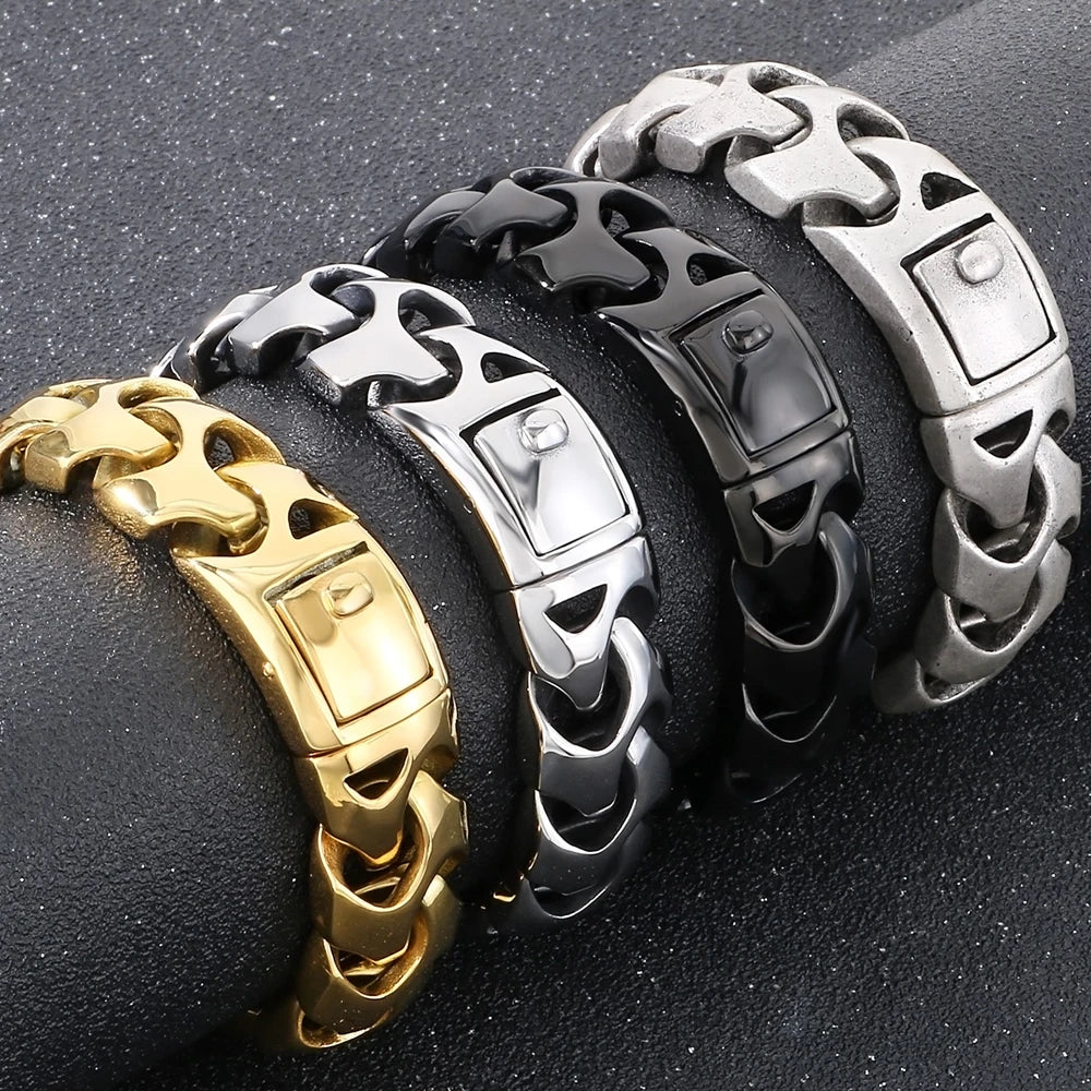 Cool Solid Stainless-Steel 18MM Width, Keel Cuban Chain Bracelets For Men